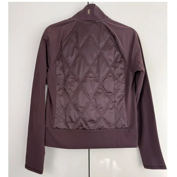 Rhone Alpine Jacket Brown Berry Quilted Satin Mock Neck Full Zip Womens Medium - Picture 2 of 10